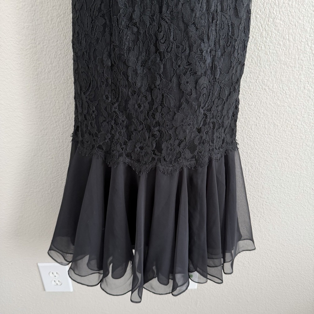 Vintage Casadei Dress 1980s Lace Bodycon Midi Flutter Sleeve Lined READ Cocktail - Picture 9 of 14
